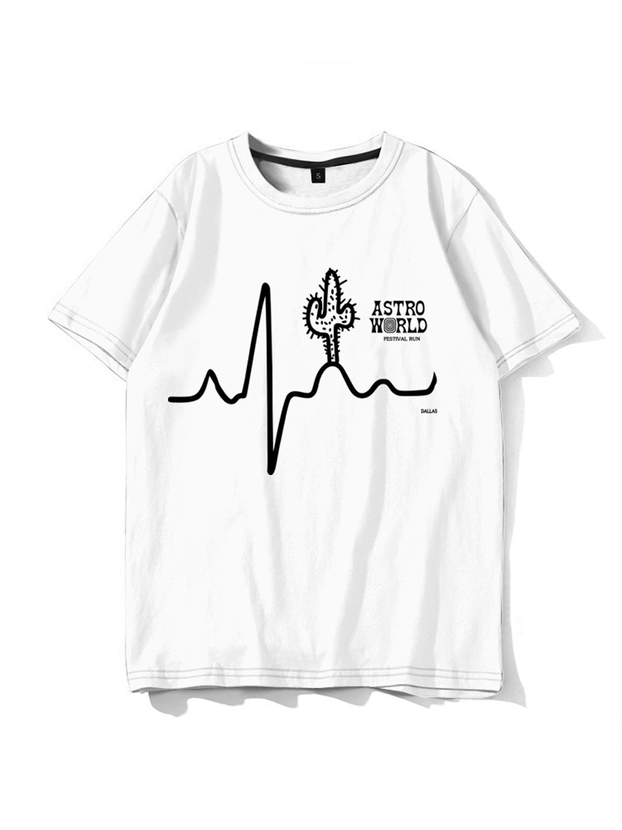 

LW Men Cactus Letter Print T-shirt, White