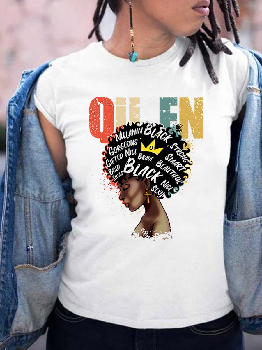 

LW Polyester Queen Letter Regular T-shirt, White