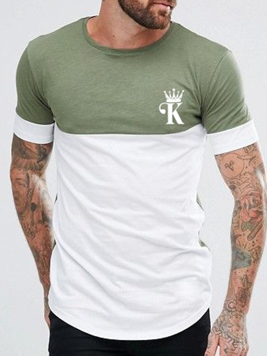

LW Men Crown Letter Print T-shirt, Light green
