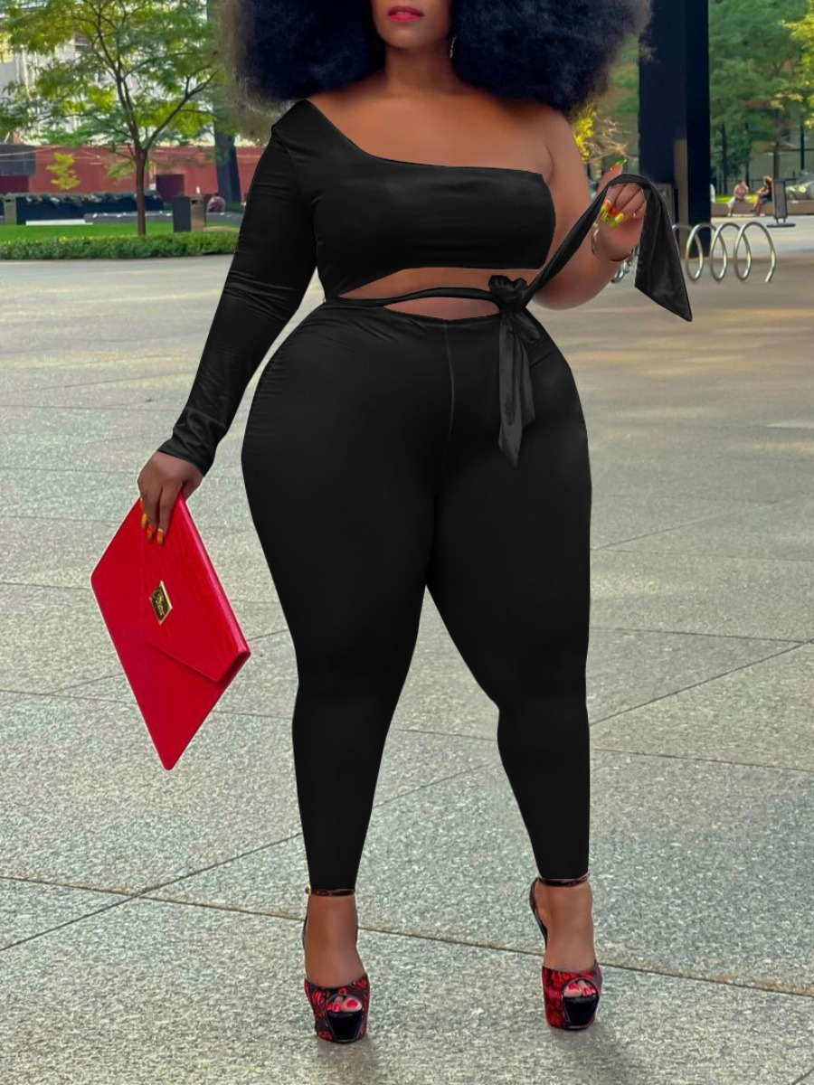 

LW Plus Size One Shoulder Cut Out Jumpsuit, Black