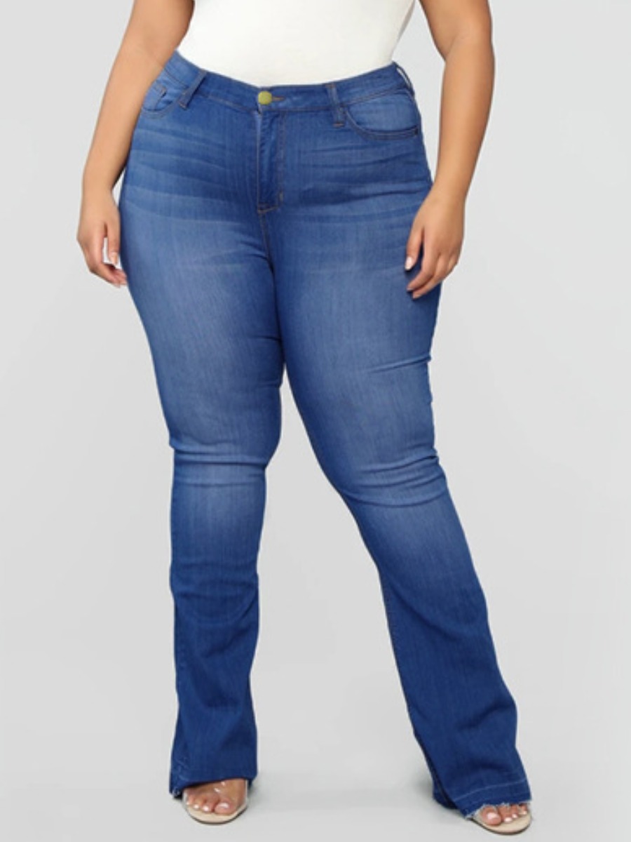 

LW Plus Size Mid Waist High Stretchy Regular Fit Jeans, Deep blue
