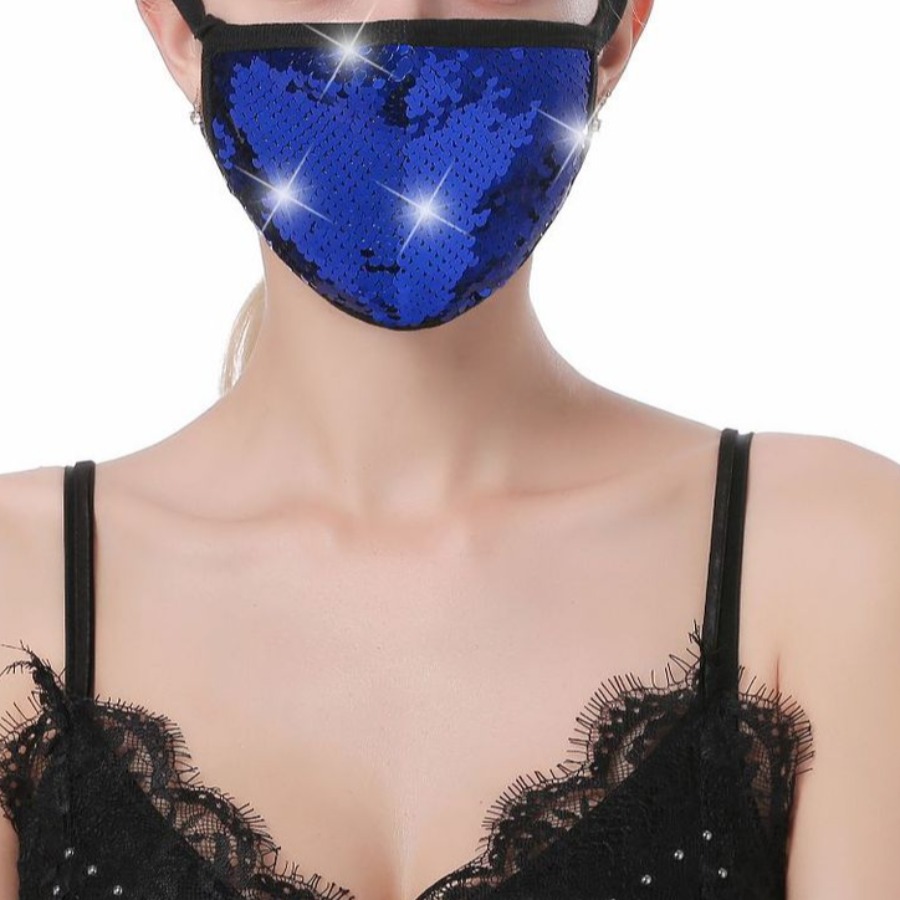 

LW COTTON Sequined Face Mask, Blue