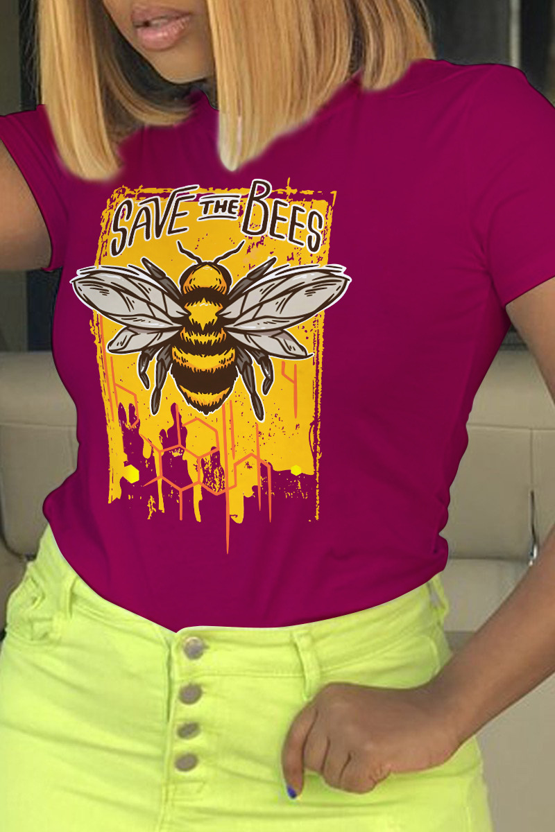 

LW Plus Size Bee Letter Print T-shirt, Purple