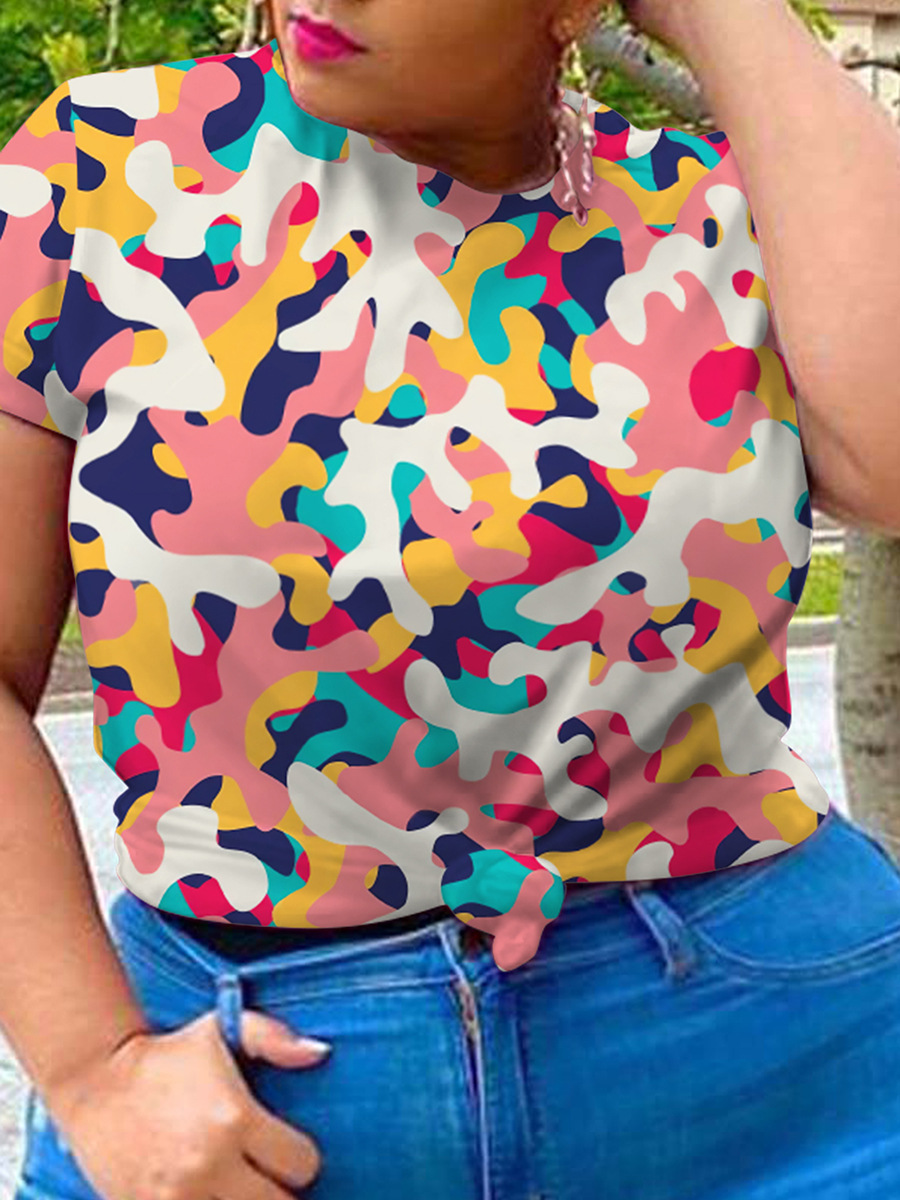 

LW Plus Size Round Neck Camo Print T-shirt