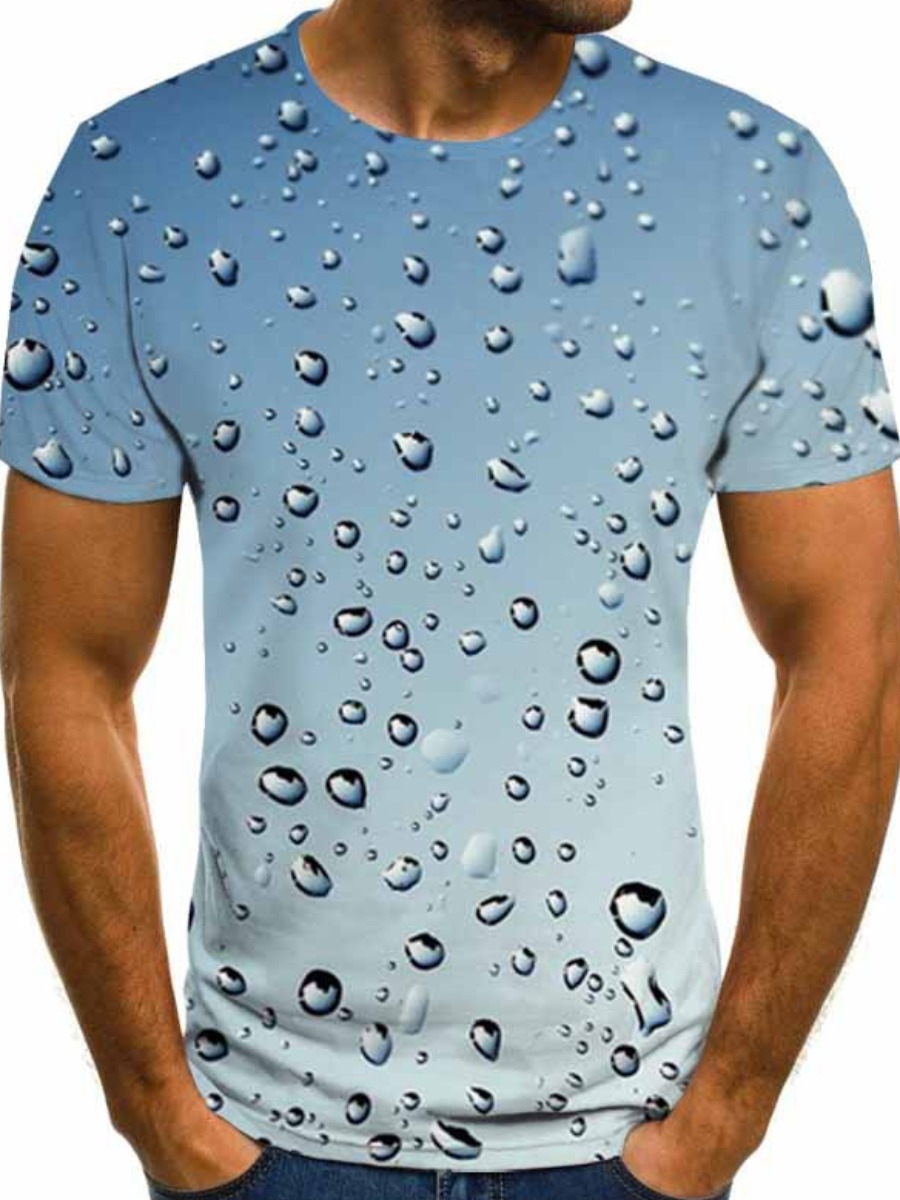

LW BASICS Men Gradient Waterdrop Print T-shirt, Baby blue