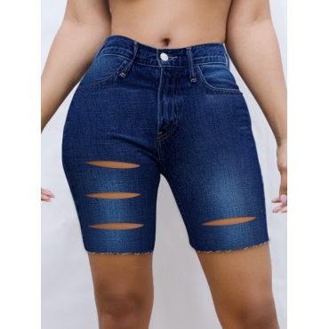 

LW Ripped Raw Edge Denim Shorts, Deep blue
