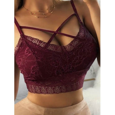 

LW SXY Plus Size Lace See-through Bra, Wine red