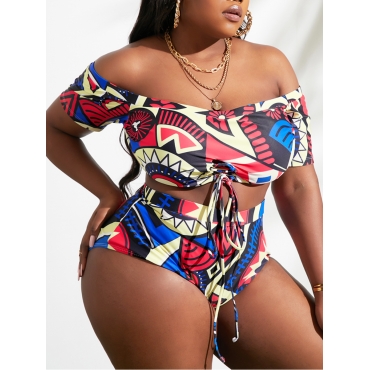 

LW Plus Size Off The Shoulder Geometric Print Tankini, Multi