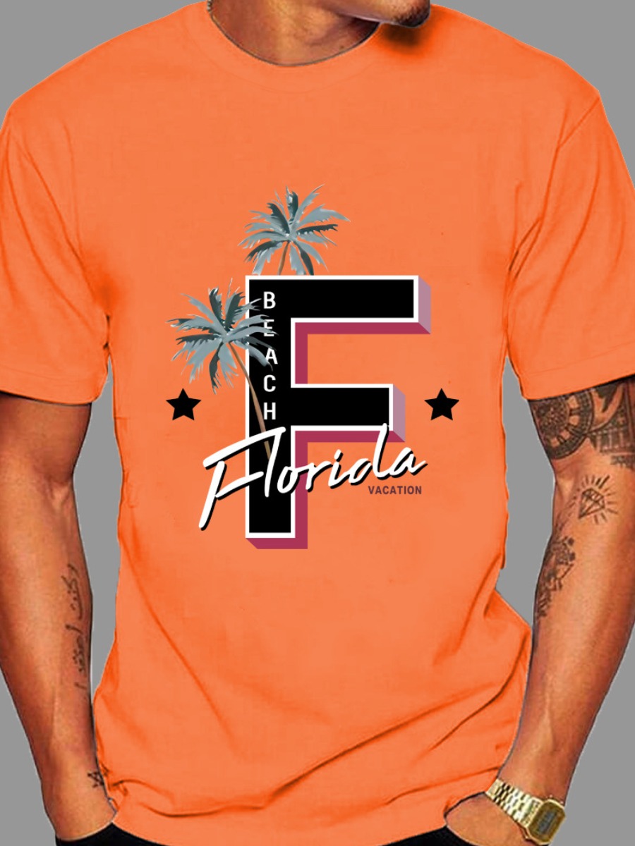 

LW Men Star Letter Print T-shirt, Orange