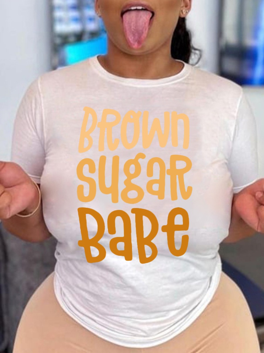 

LW Plus Size Round Neck Letter Print T-shirt, White