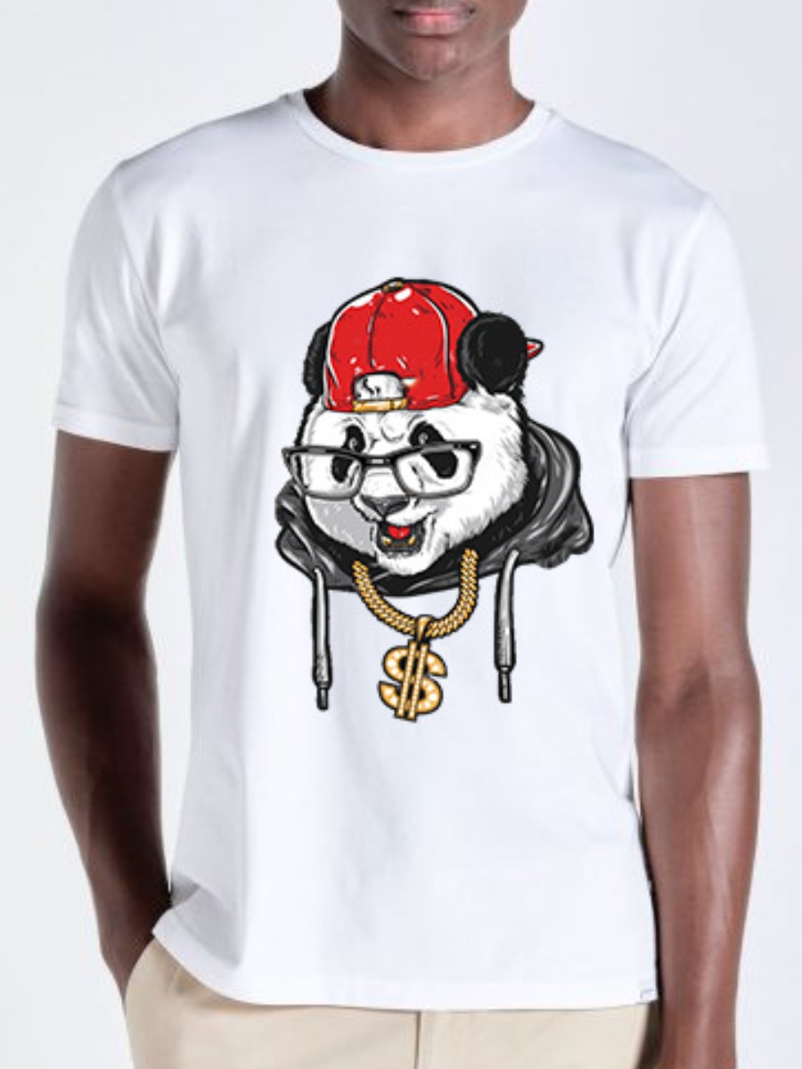 

LW Men Cartoon Print Patchwork T-shirt, White
