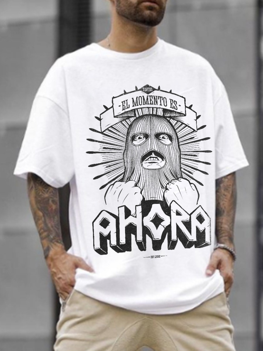 

LW Men Figure Letter Print T-shirt, White