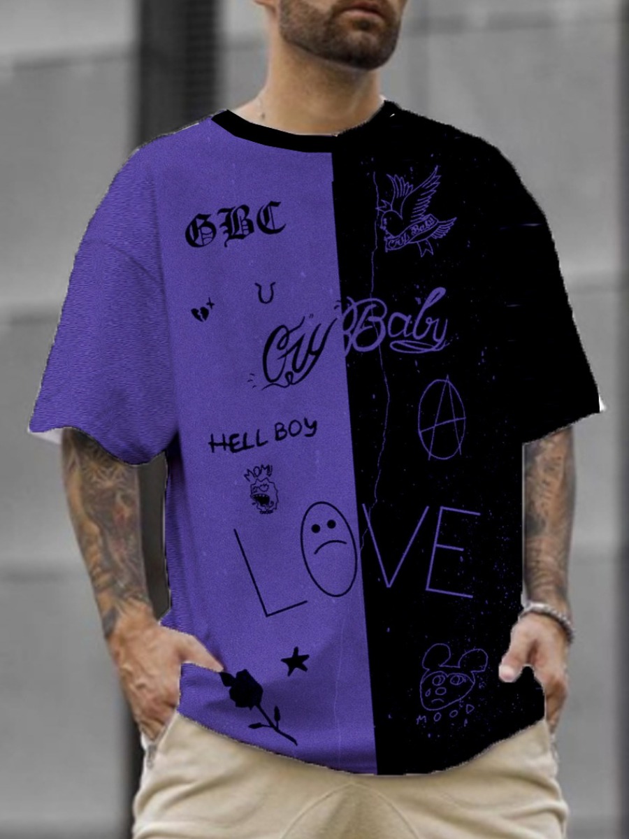 

LW Men Star Letter Print T-shirt, Blue