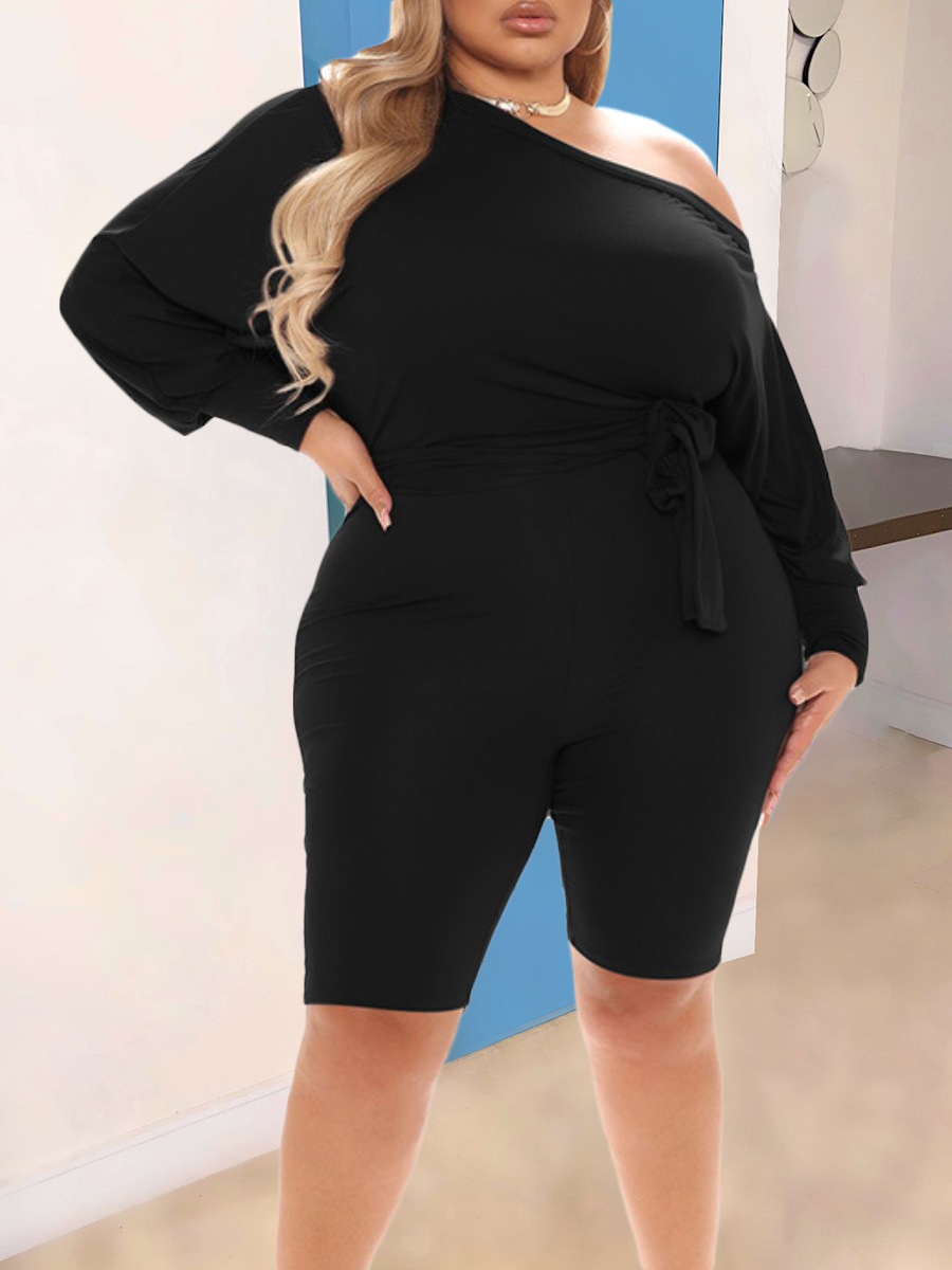 

LW Plus Size Boat Neck Bandage Design Romper, Black