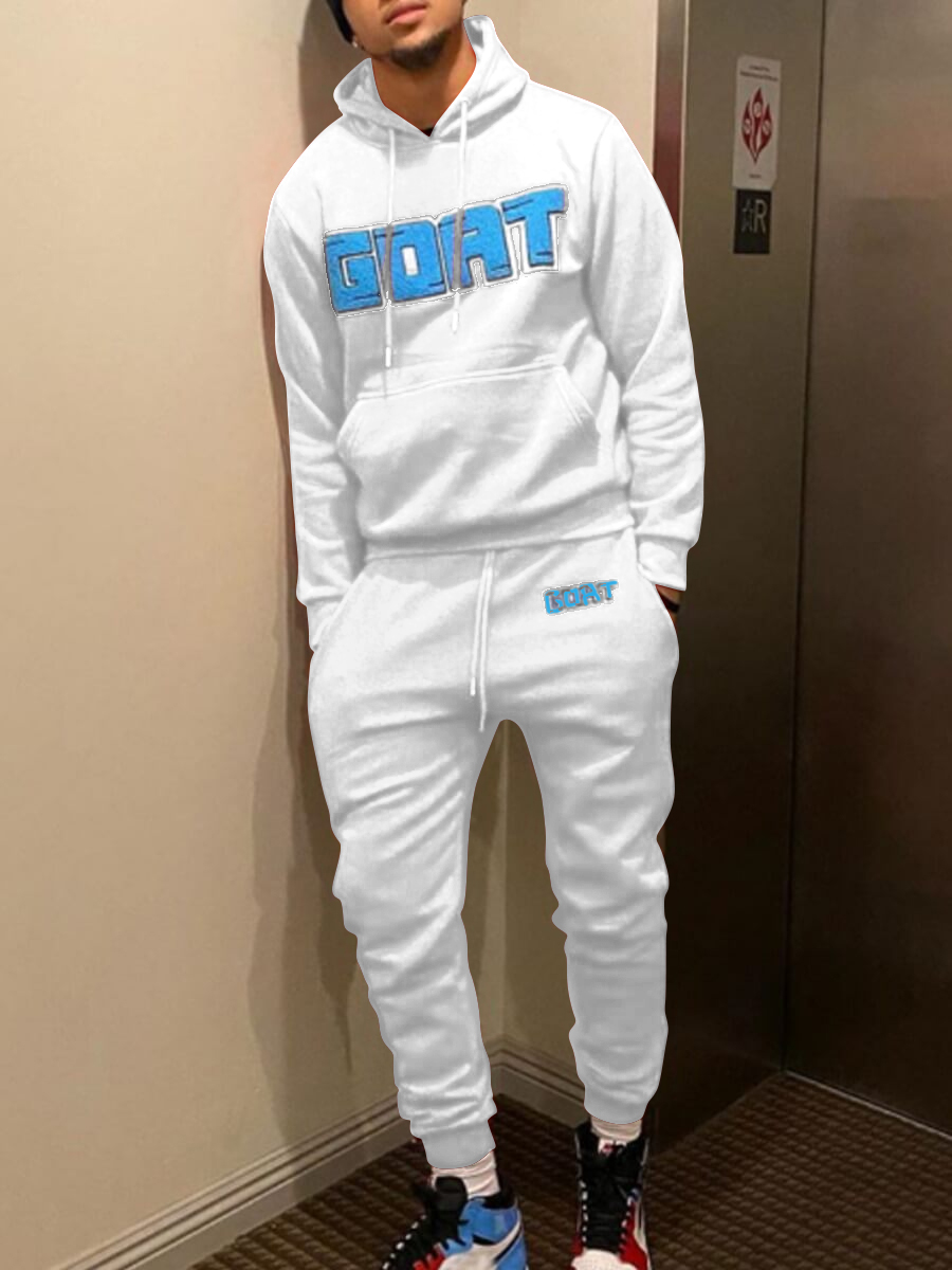 LW Men Hooded Collar Letter Print Tracksuit Set