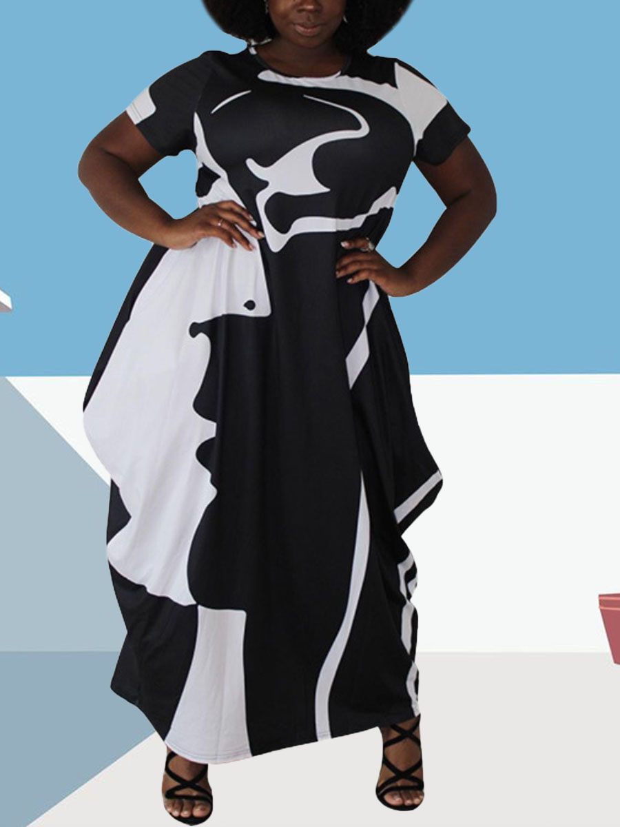 LW Plus Size Fold Design Loose Dress, Black