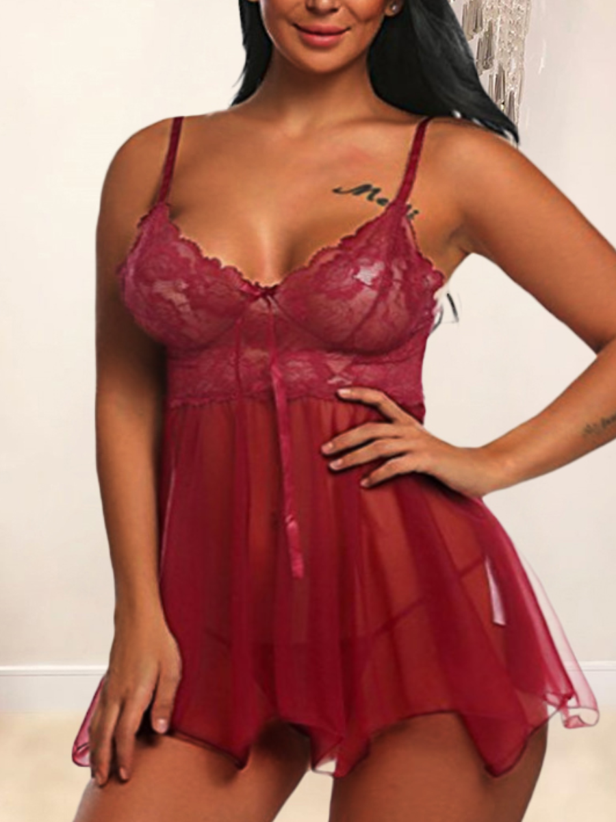 

LW SXY Plus Size See-through Cami Babydoll, Red