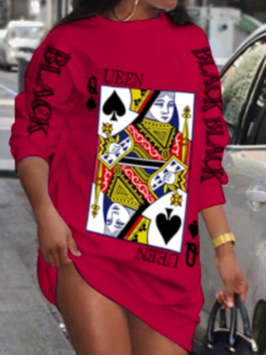 

LW Street O Neck Print Red Mini Dress