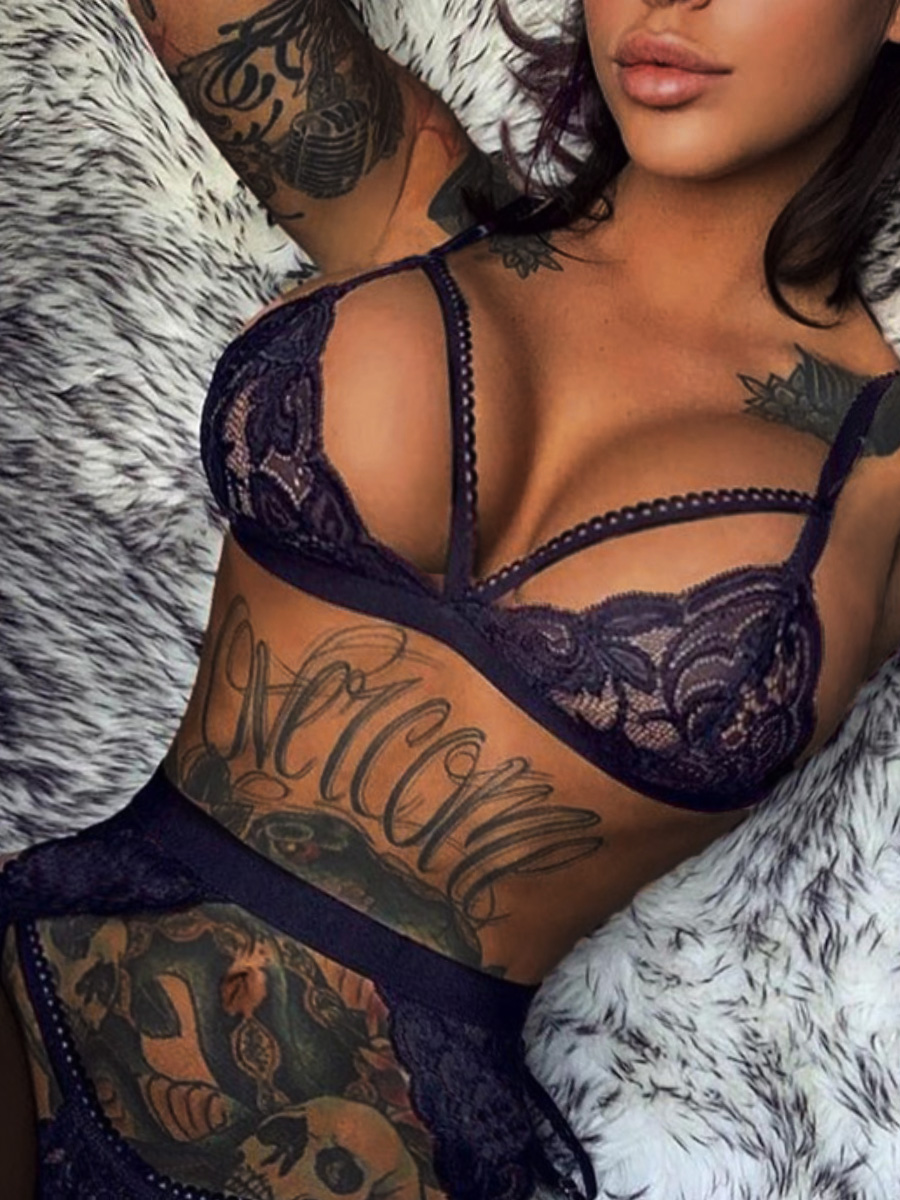 

LW SXY Plus Size Lace See-through Bra Set, Black
