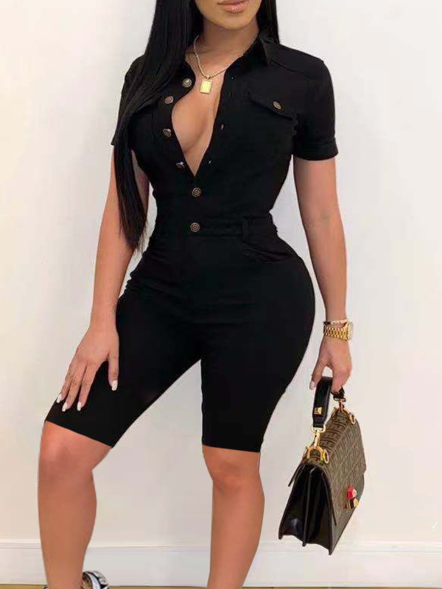 

LW Pocket Button Design Romper, Black