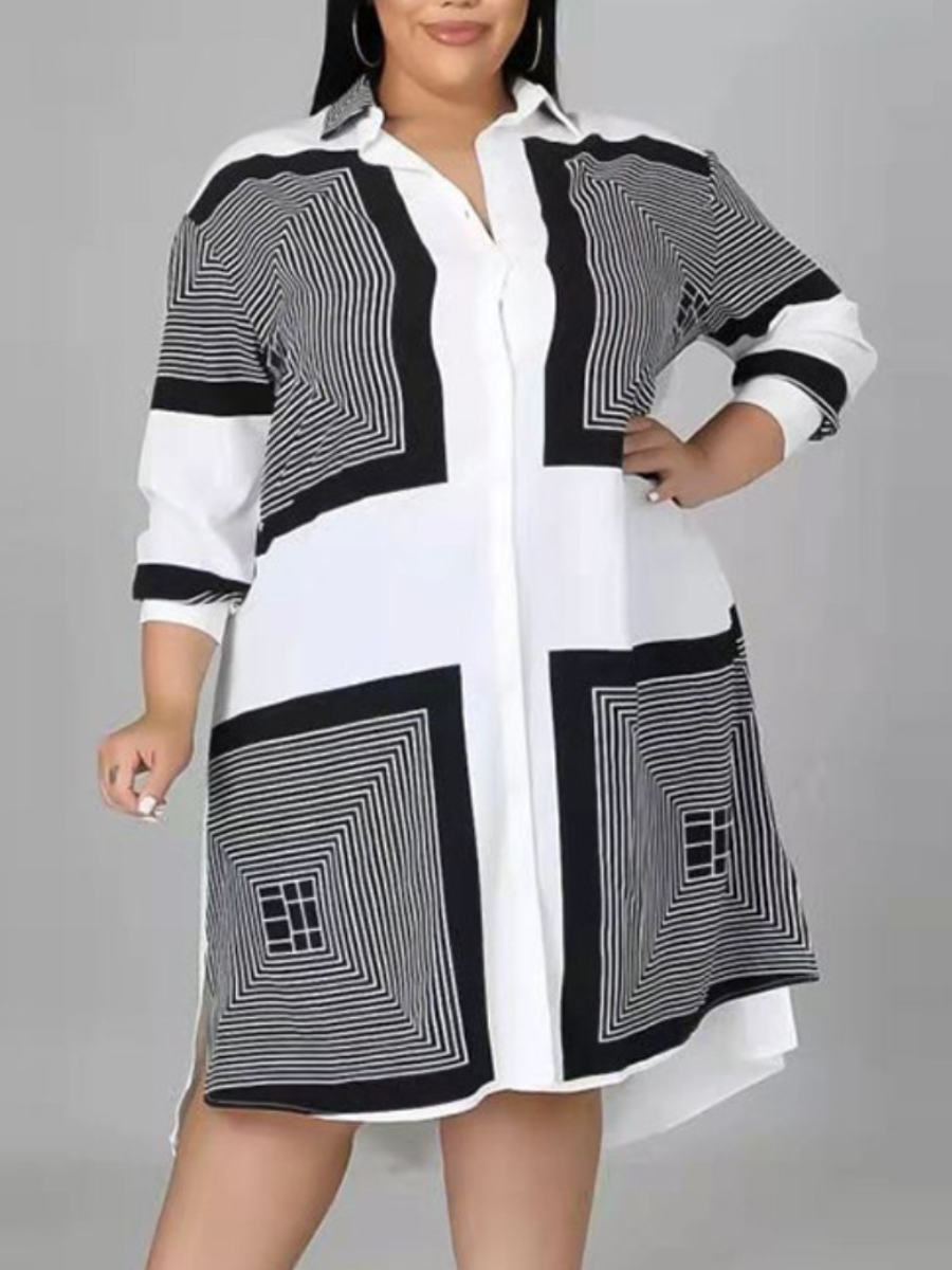 

LW Plus Size Geometric Print Shirt Dress, White