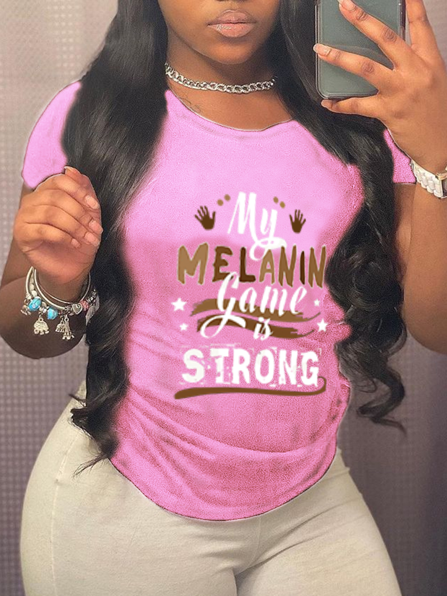 

LW Palm Star Letter Print T-shirt, Pink