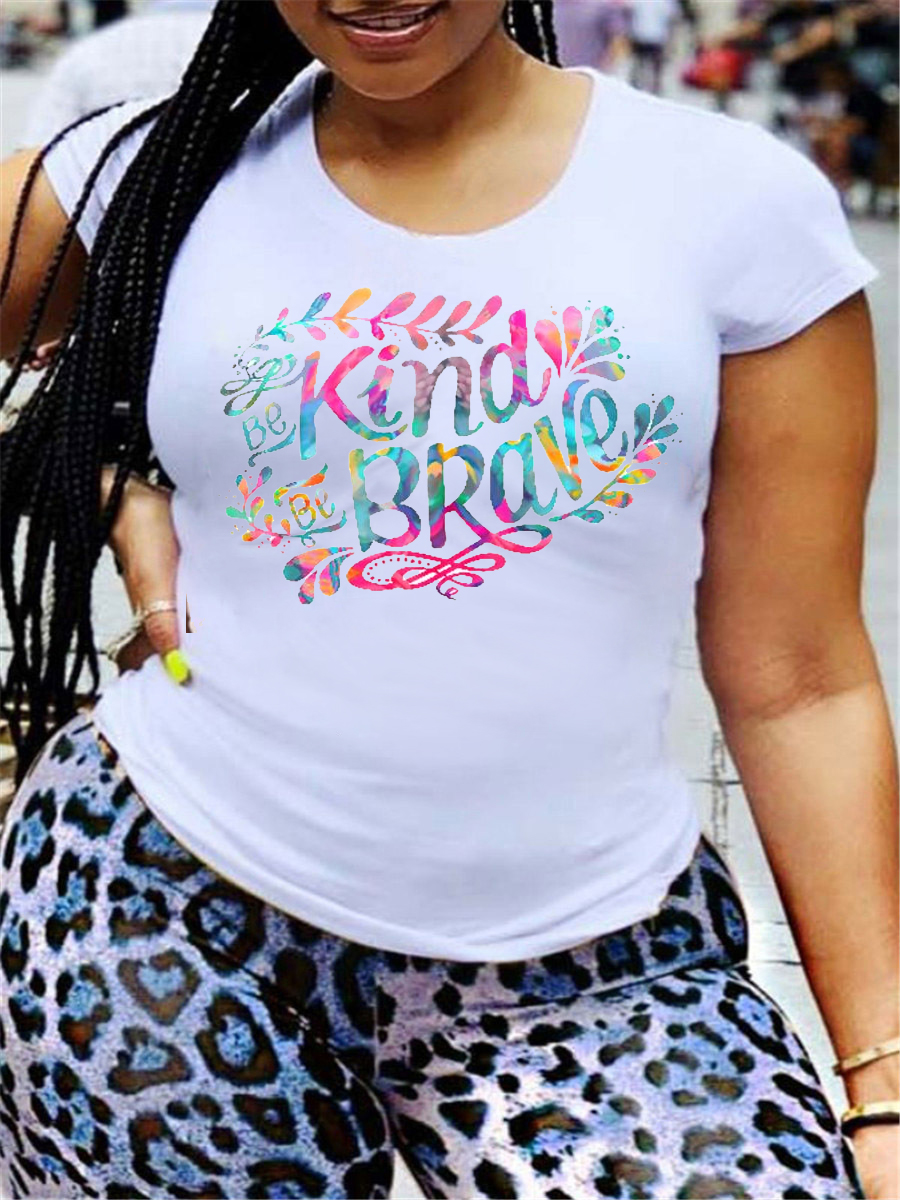 

LW Plus Size Floral Letter Print T-shirt, White