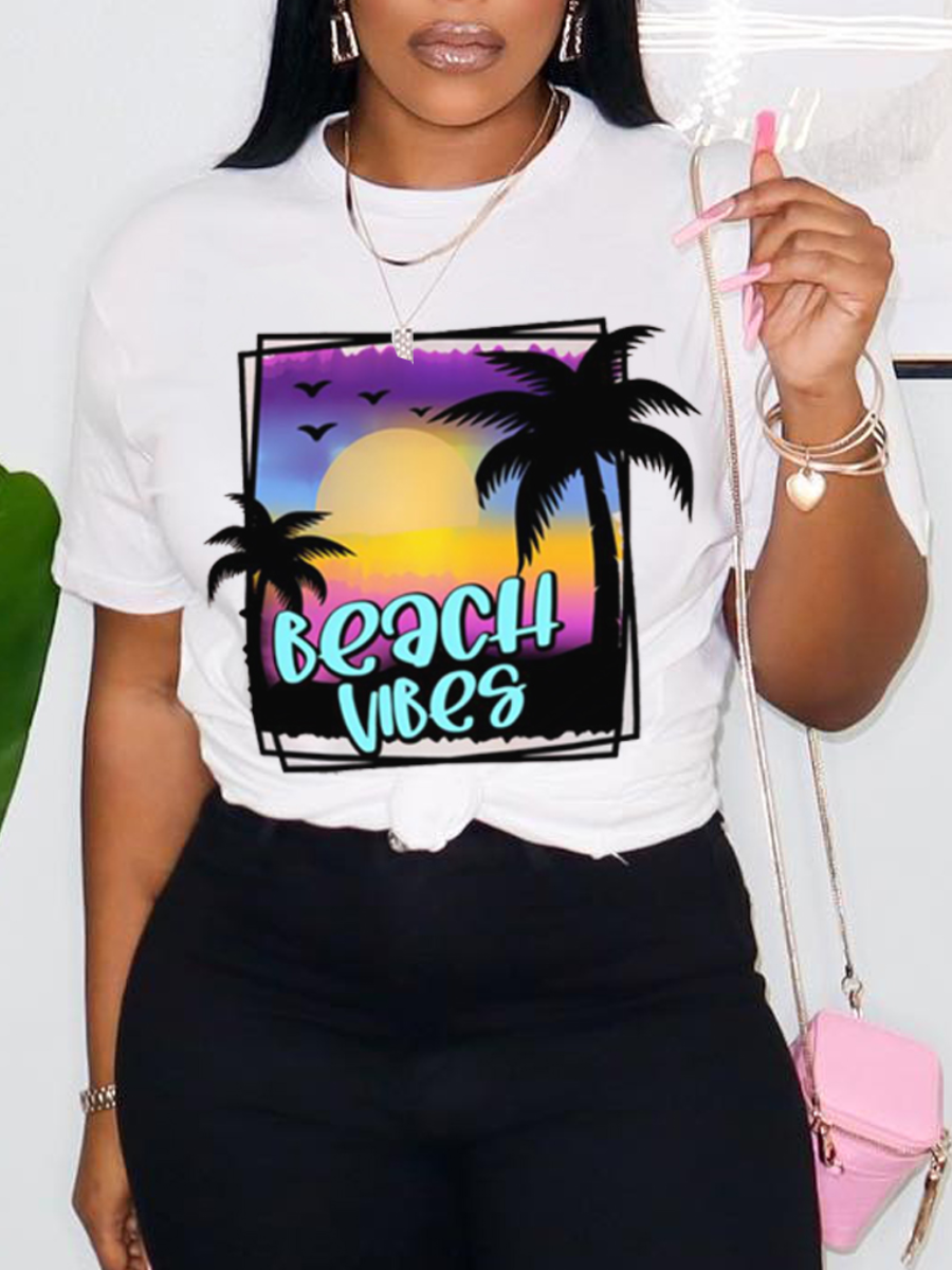 

LW Plus Size Tree Letter Print T-shirt, White
