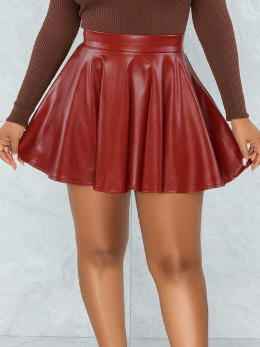

LW Leather Flounce Design Skirt, Red