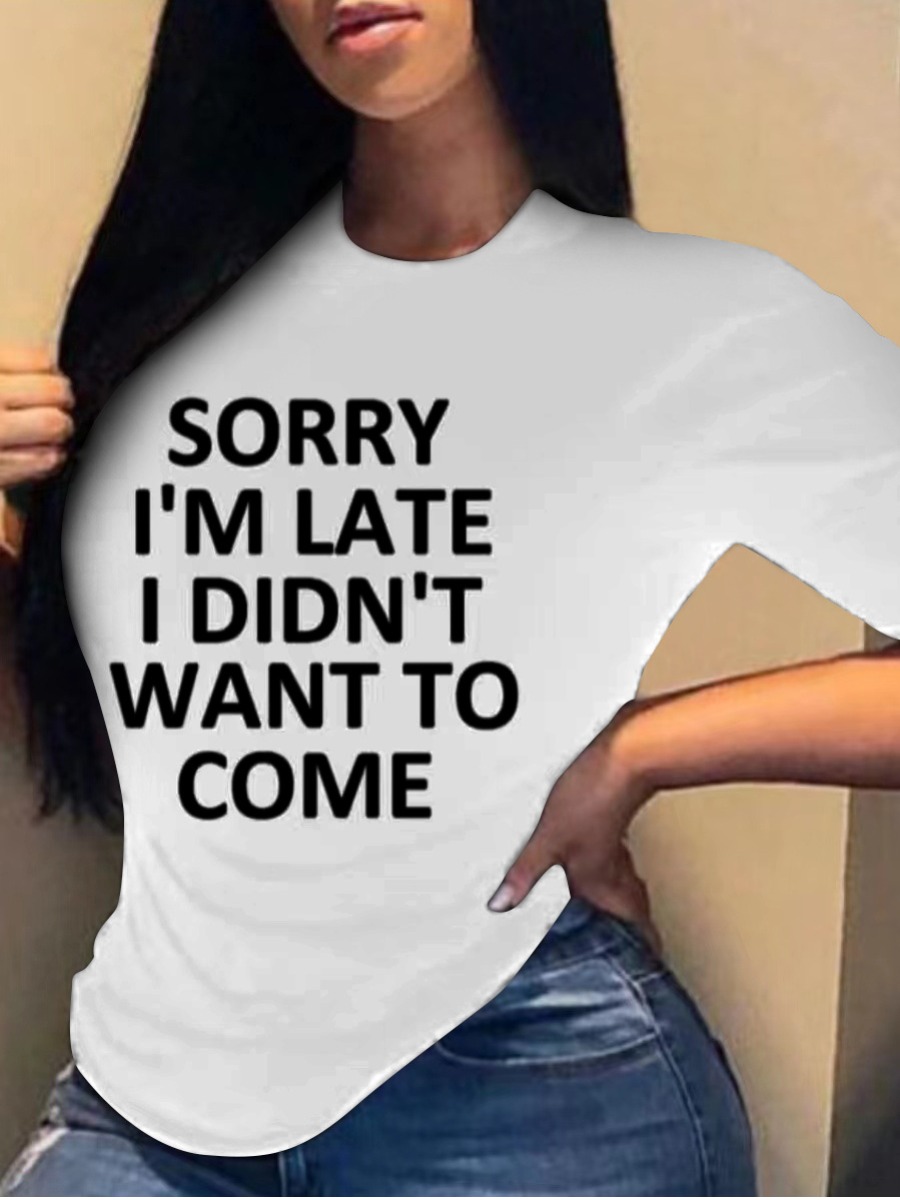 

LW Round Neck Letter Print T-shirt, White