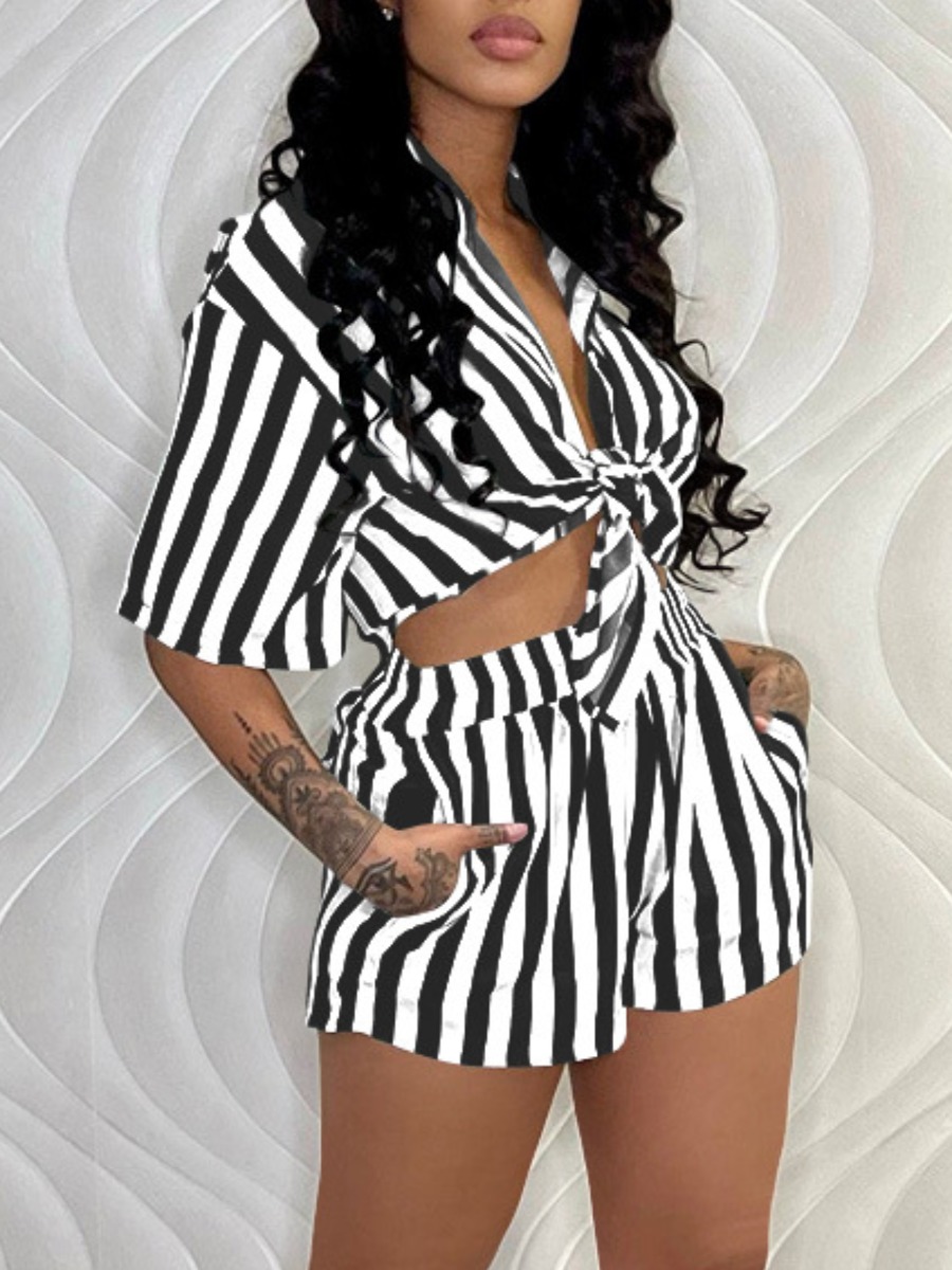 

LW Striped Pocket Design Shorts Set, Black