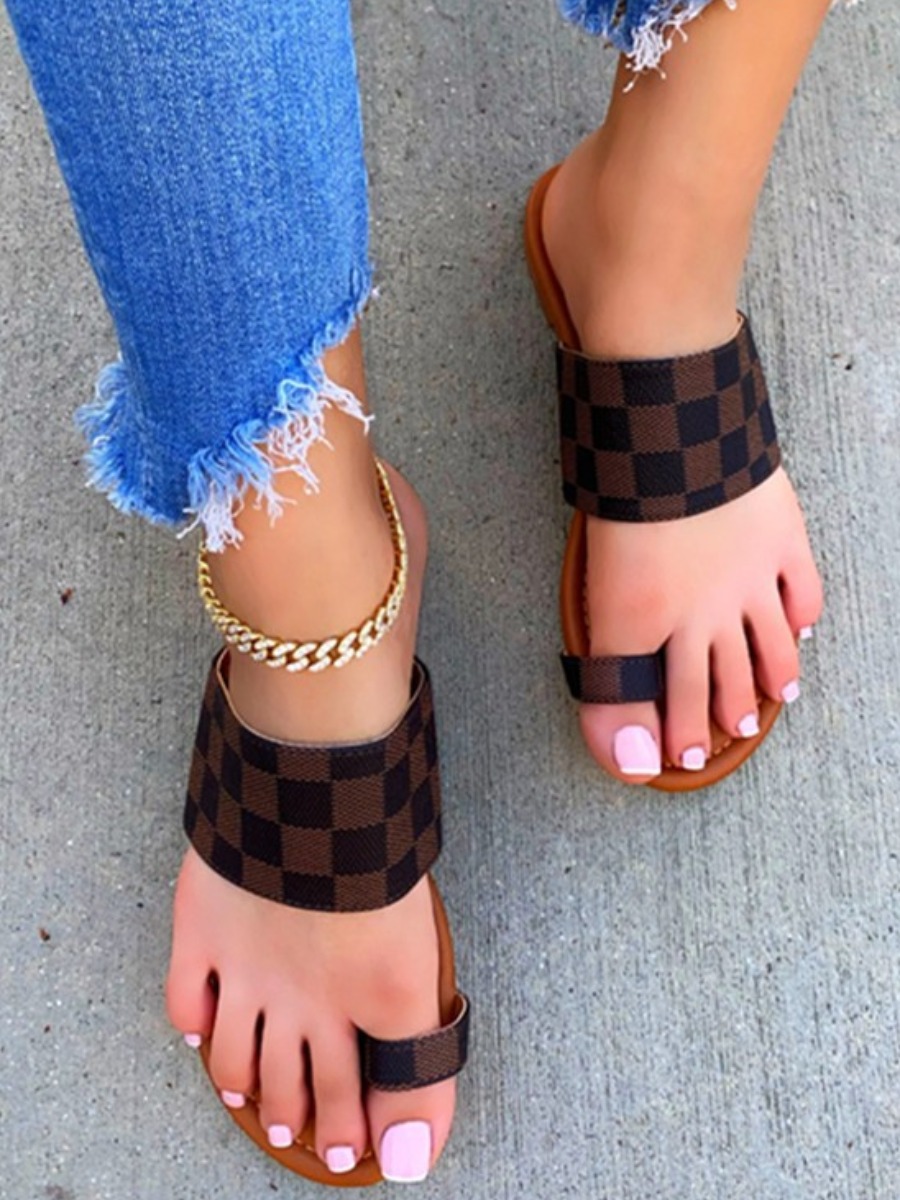 LW Plaid Pattern Slides