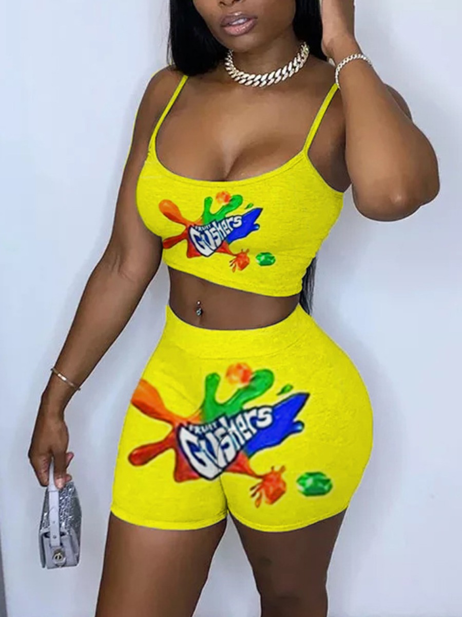 LW Cami Letter Print Shorts Set