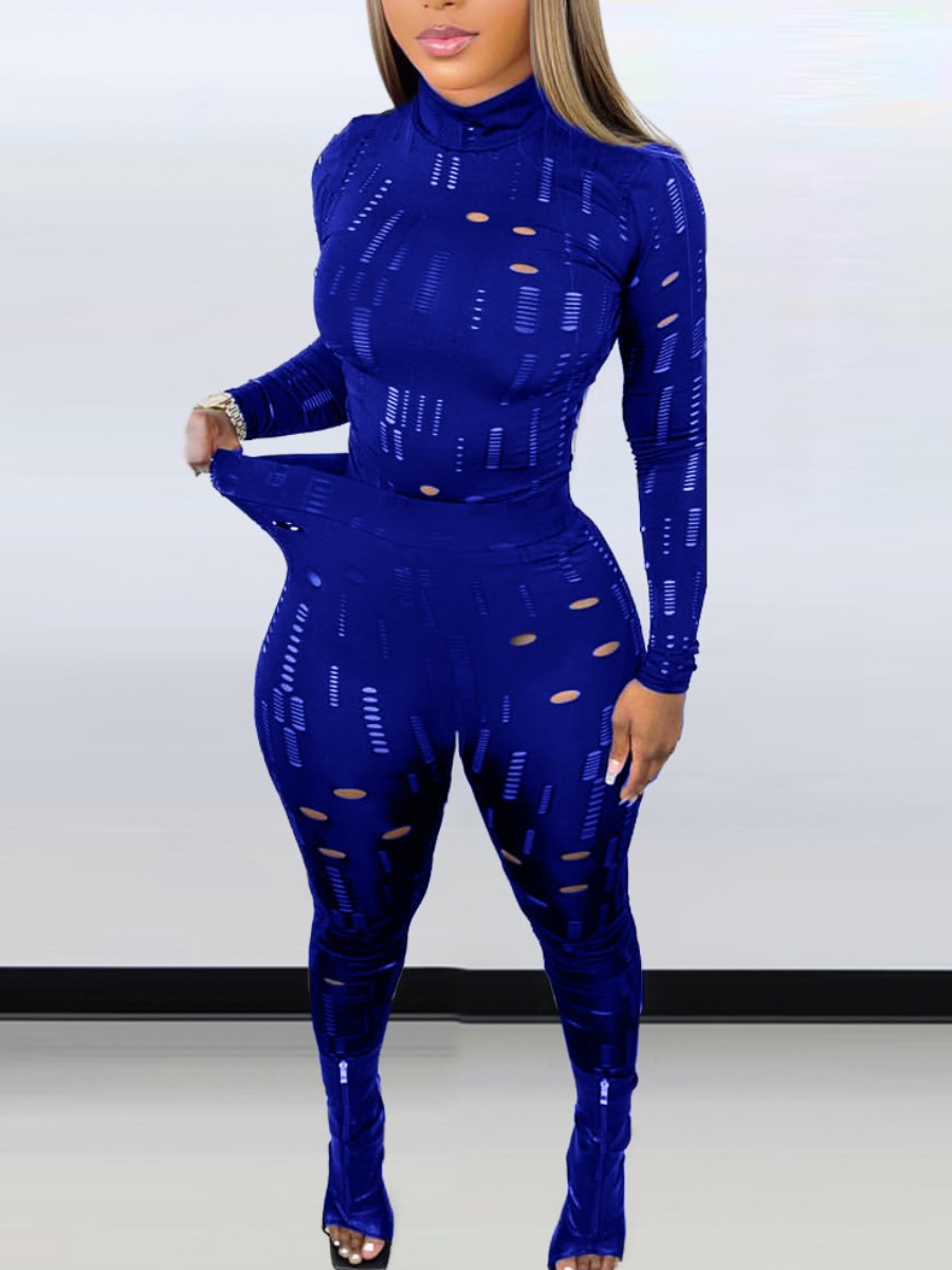 

LW SXY Ripped Stretchy Cut Out Pants Set, Blue