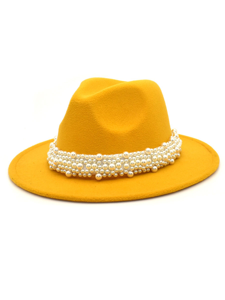

LW Pearl Decor Jazz Hat, Yellow