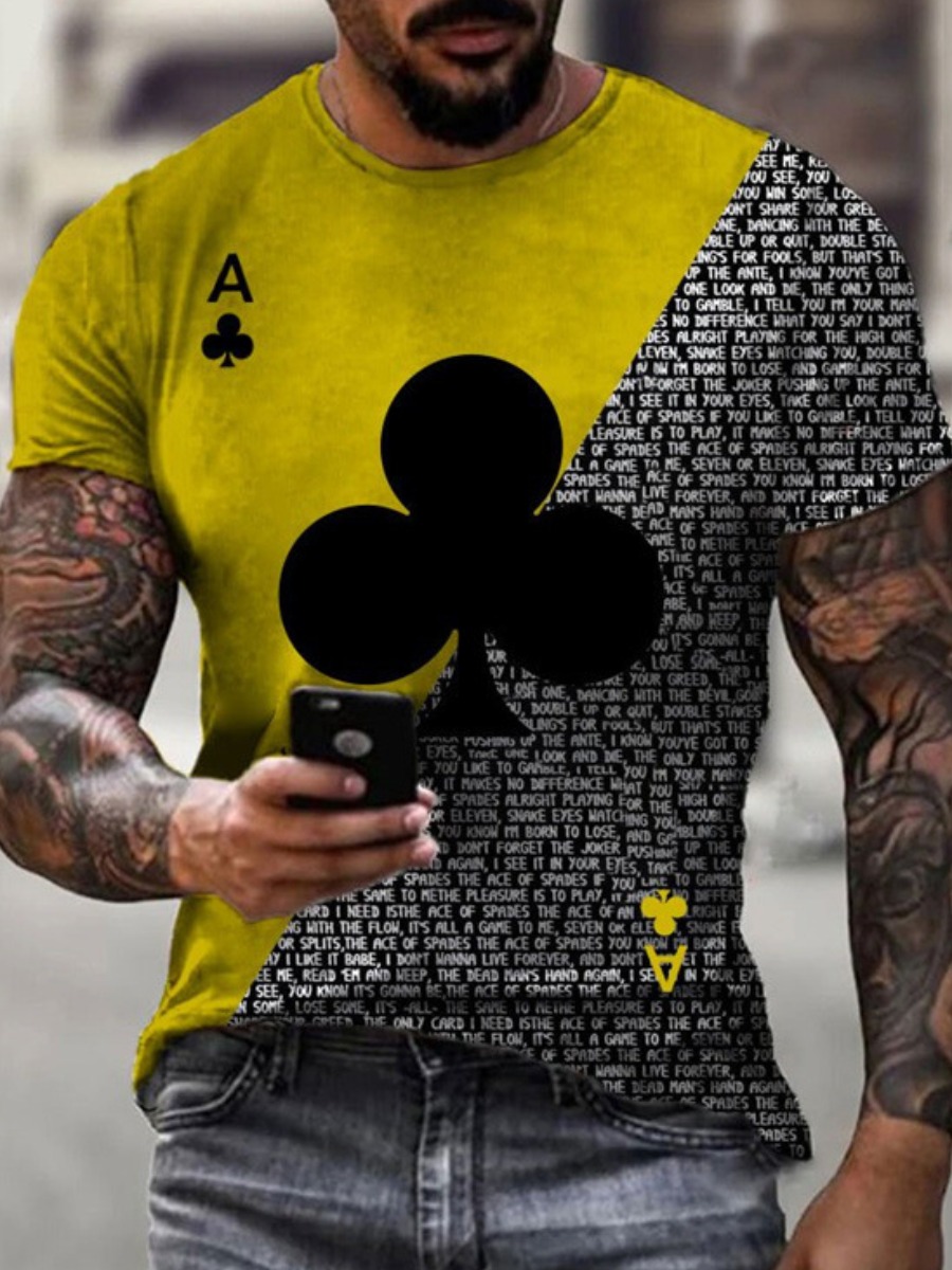 

LW Men Round Neck Letter Print T-shirt, Yellow