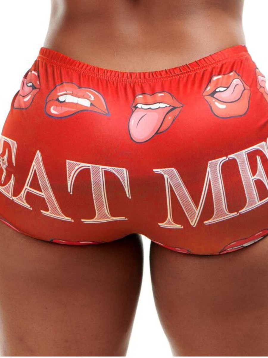 

LW Lip Letter Print Shorts, Red