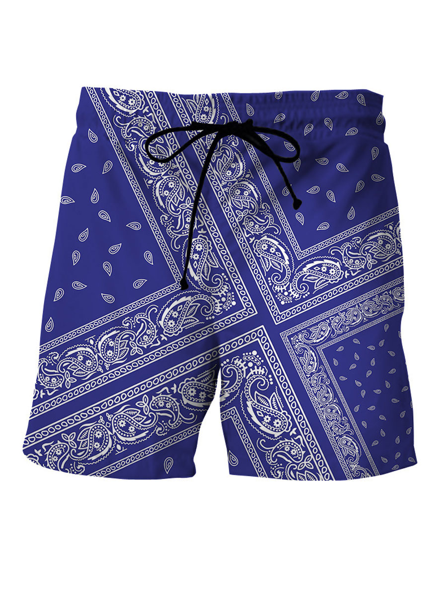 

LW Men Cashew Print Drawstring Shorts, Blue