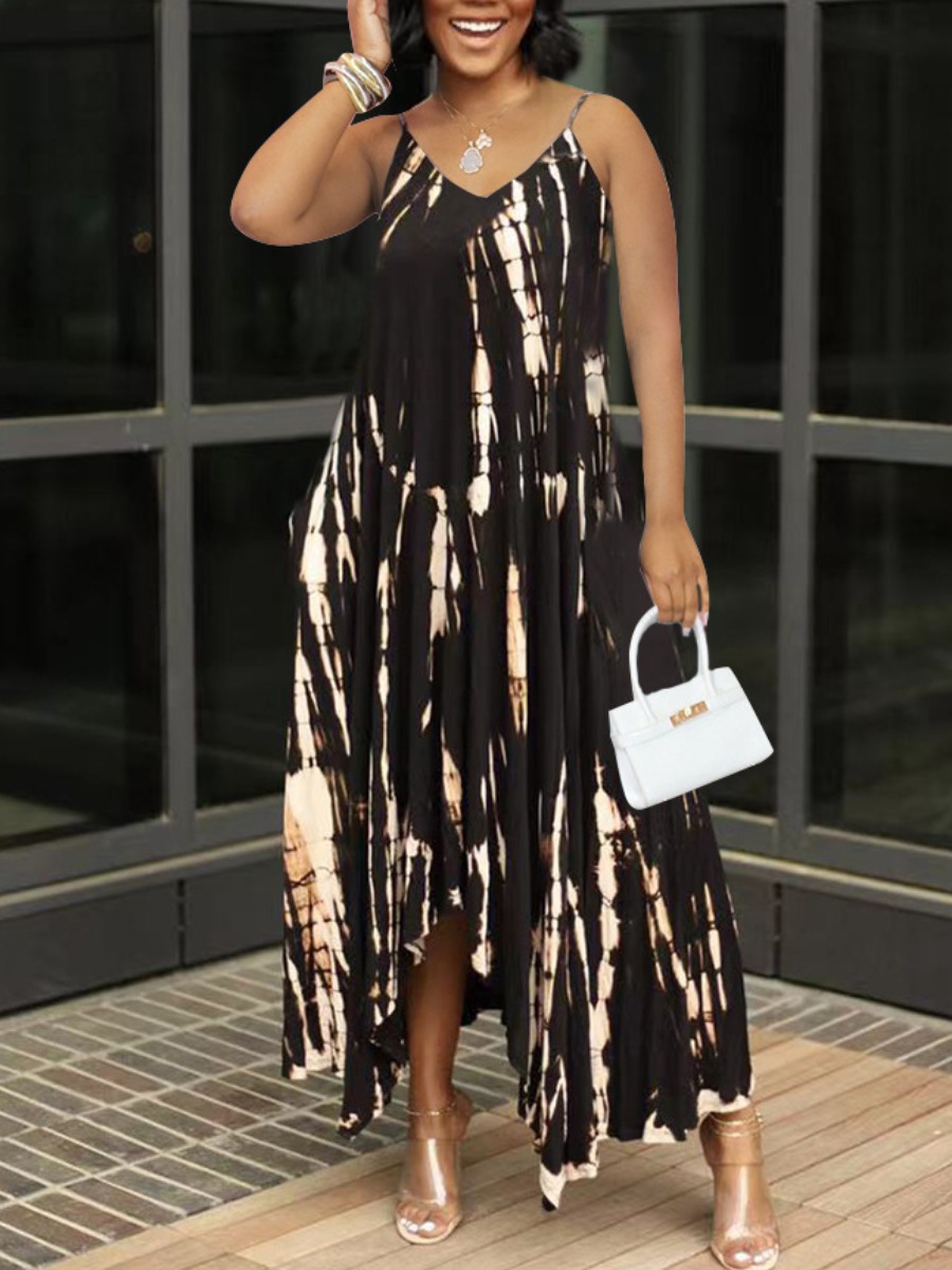 

LW Tie-dye Cami A Line Dress, Black