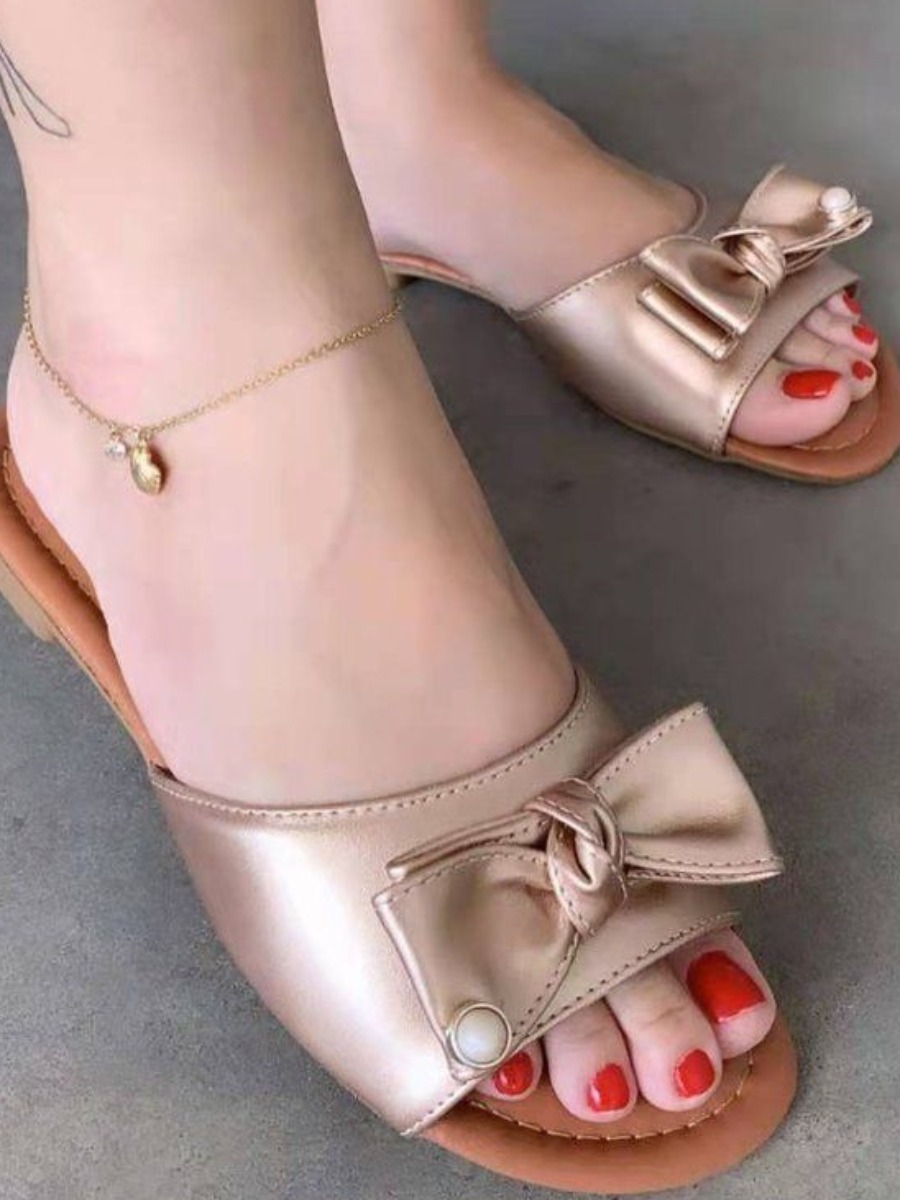 

LW Bow-tie Decor Slippers, Apricot