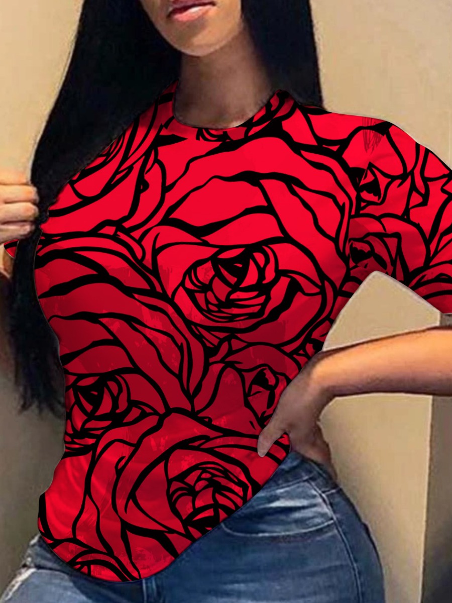 LW Plus Size Round Neck Floral Print T-shirt