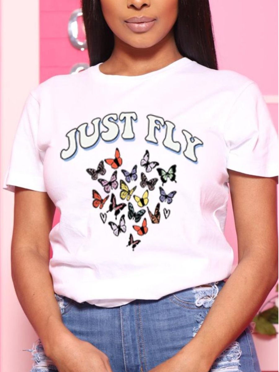 

LW Letter Butterfly Print T-shirt, White