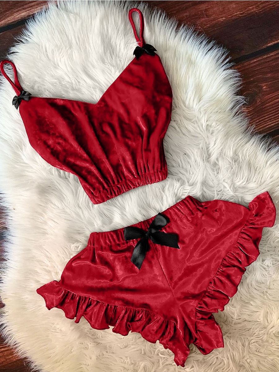 

LW SXY Ruffle Design Bow-tie Decor Gown, Bright red