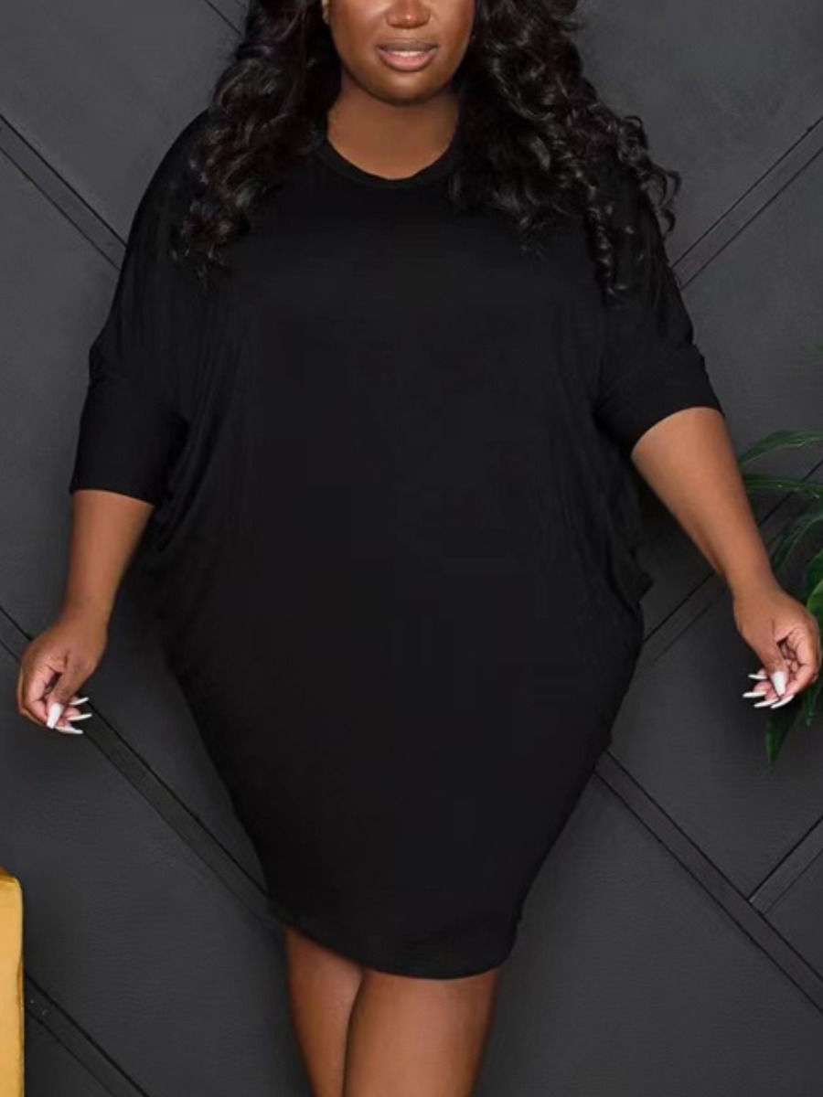 

LW Plus Size Round Neck Stretchy Dress, Black