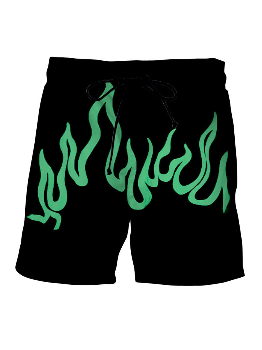 

LW Men Flame Pattern Print Drawstring Shorts, Black