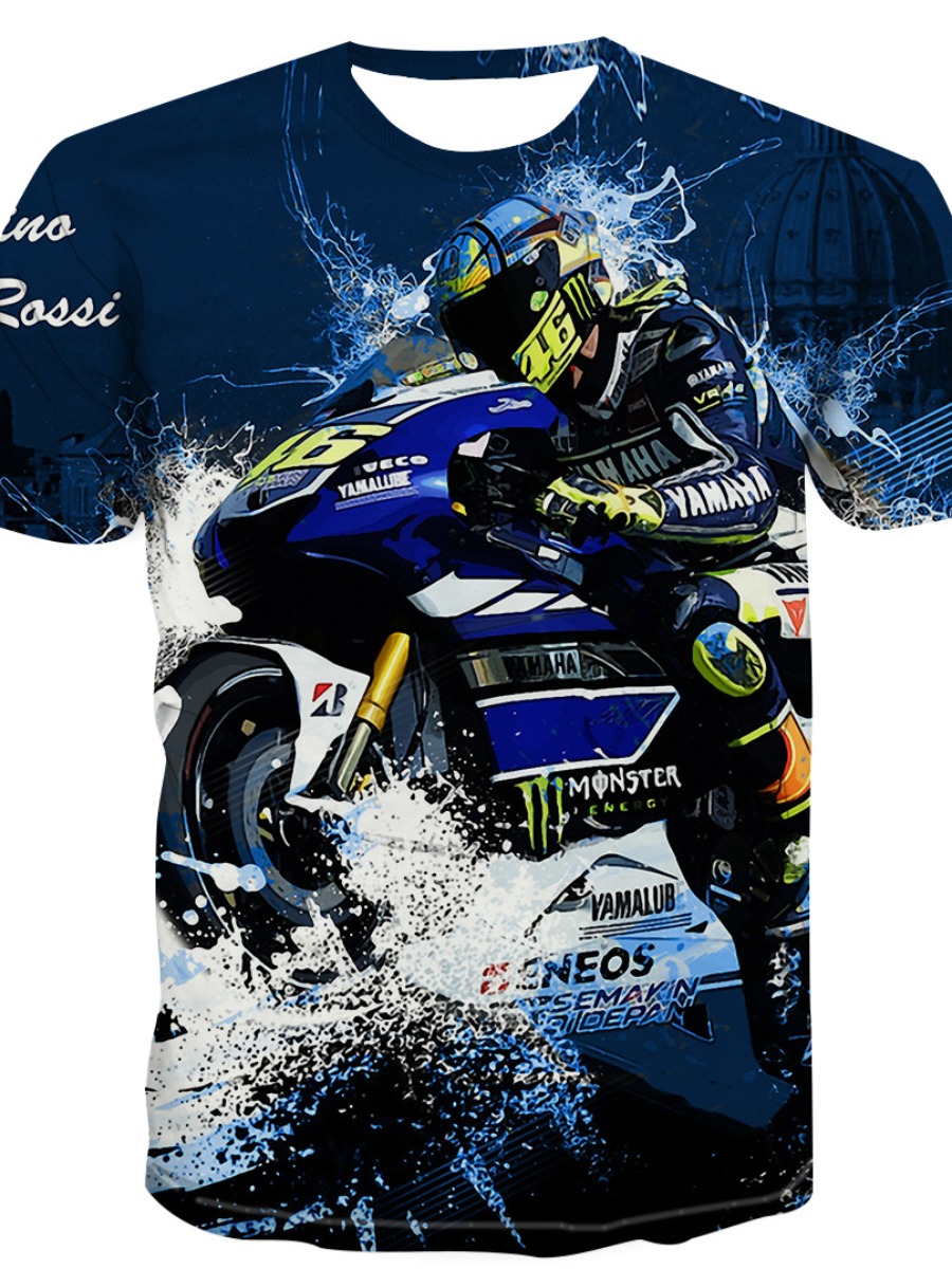 

LW Men Motorcycle Letter Print T-shirt, Blue