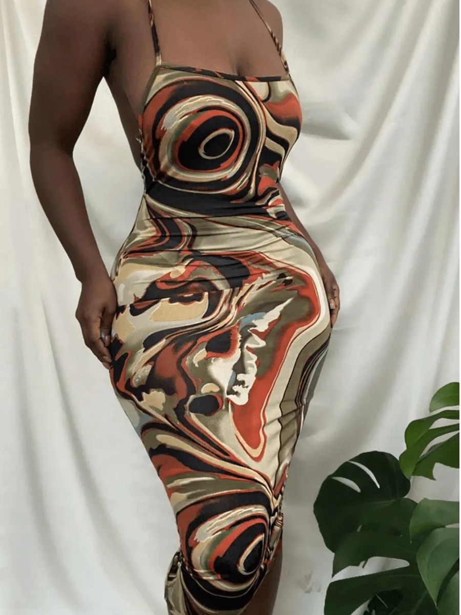 

LW Mixed Print Backless Bodycon Dress, Multi
