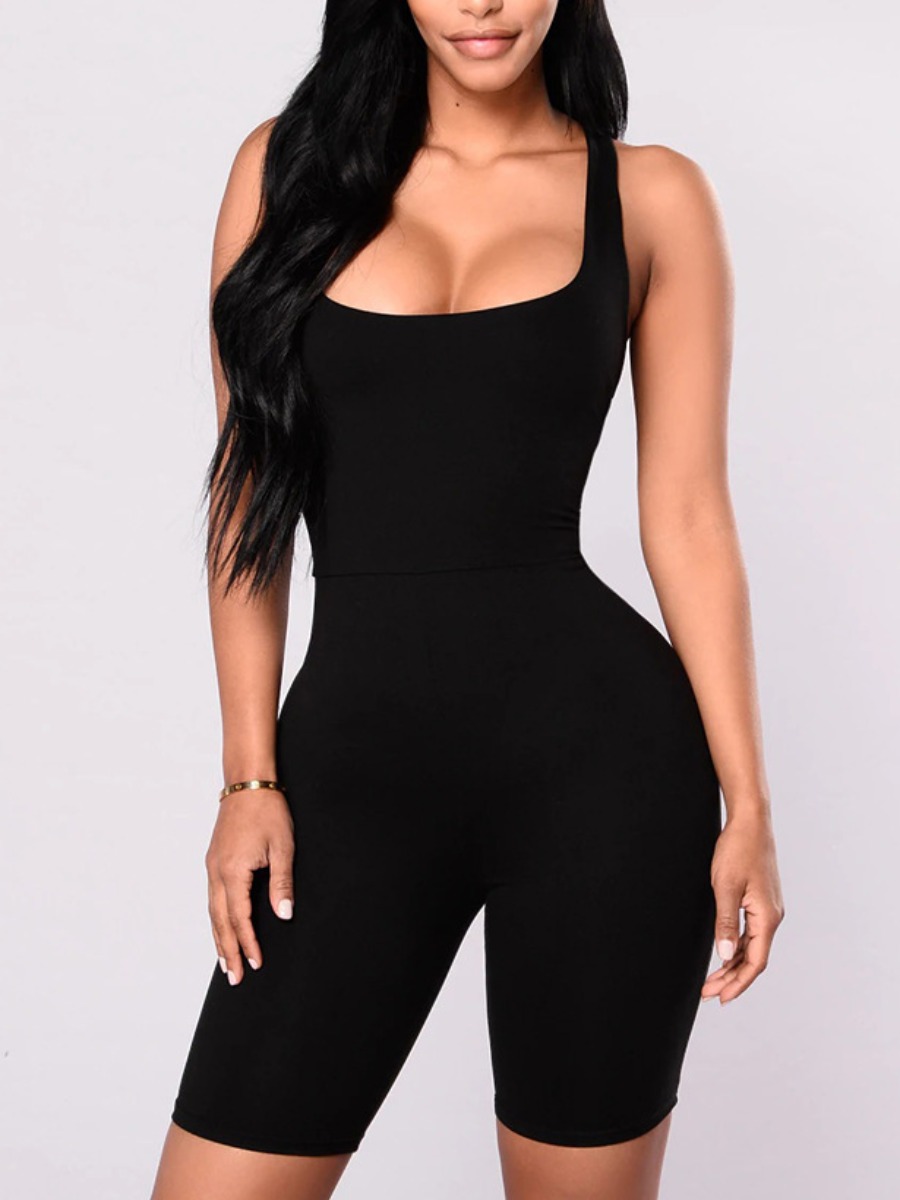 

LW Cami Back Zip Skinny Romper, Black