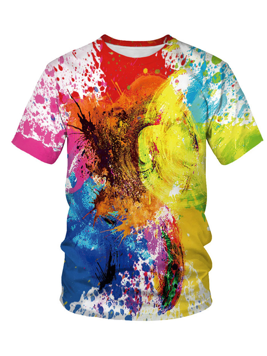 

LW Men Round Neck Splash-ink T-shirt, Multi