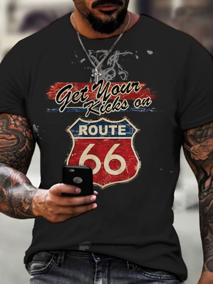 

LW Men Round Neck Letter Print T-shirt, Black